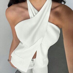 White Casual Women's Old Money Sleeveless Shirt